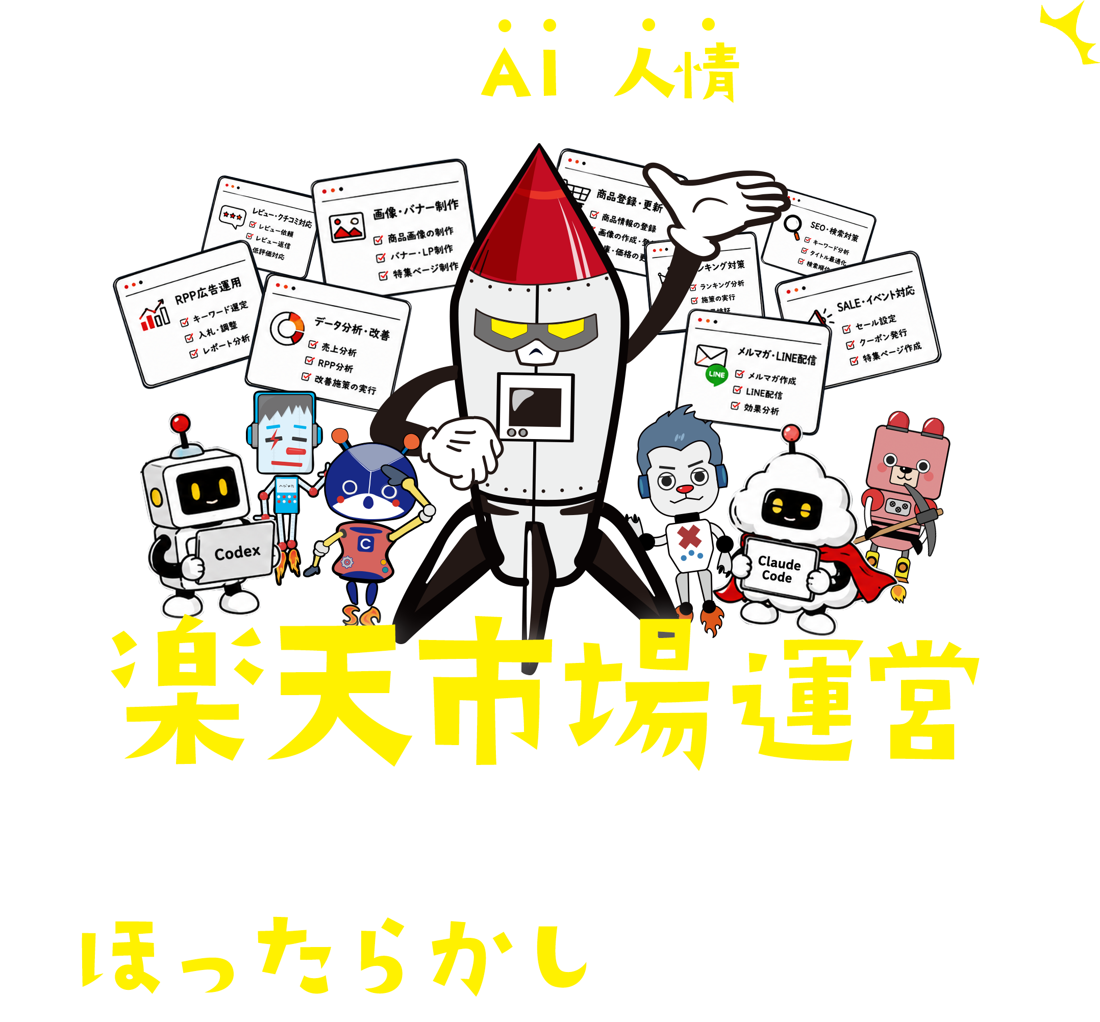 楽天市場の運営を、AIと人情でお支え申す。楽天市場運営代行 ”止めません。迷わせません。ほったらかしにしません。”